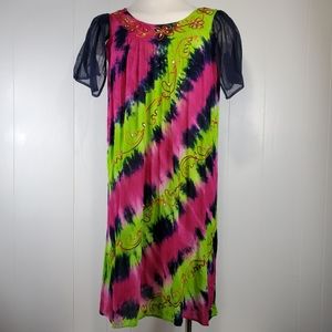 Just Be Gauze tye dye midi length dress OSFA